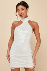 Sensational Purpose Mint Sequin Halter Tulip Mini Dress