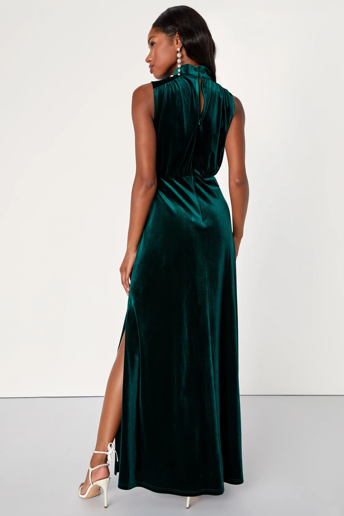 Classic Elegance Brown Velvet Sleeveless Mock Neck Maxi Dress