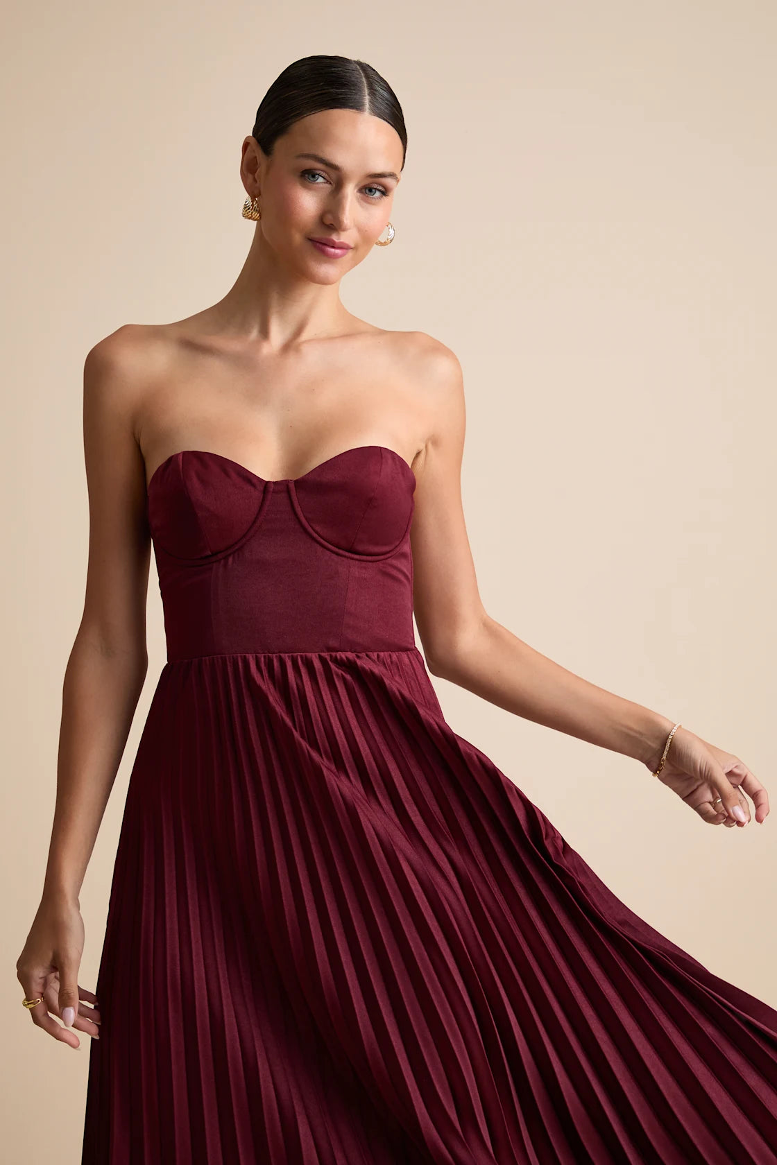 Irelyn Light Brown Satin Bustier Midi Dress