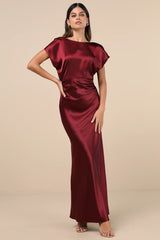 Captivating Presence Blush Pink Satin Cowl Back Maxi Dress