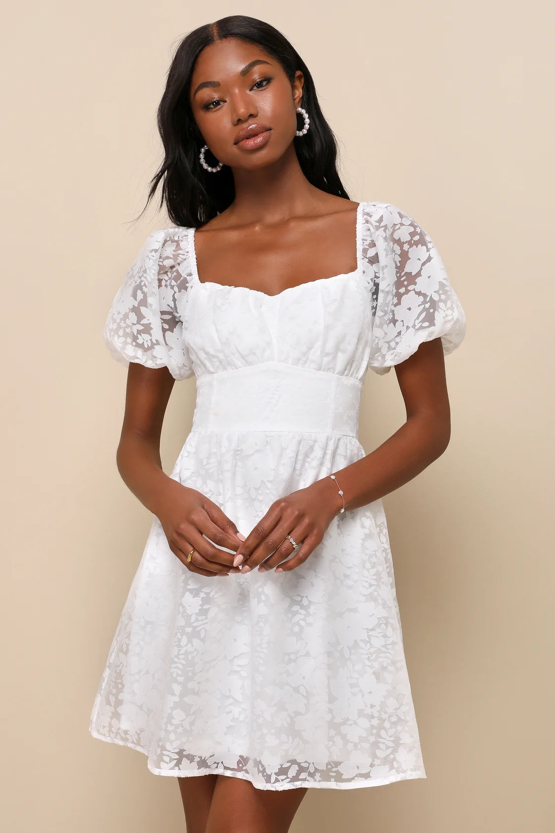 Sweetest Effect Black Floral Burnout Puff Sleeve Mini Dress