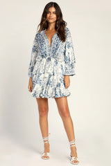 Roamin' Holiday Blue and White Print Mini Dress