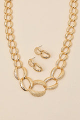 Tila Gold Textured Chain Link Earring and Necklace Set