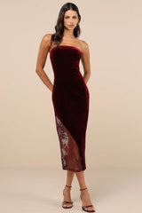 Feeling So Luxe Emerald Velvet Mesh Sequin Strapless Midi Dress