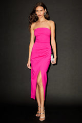 Farah Hot Pink Strapless Tulip Midi Dress