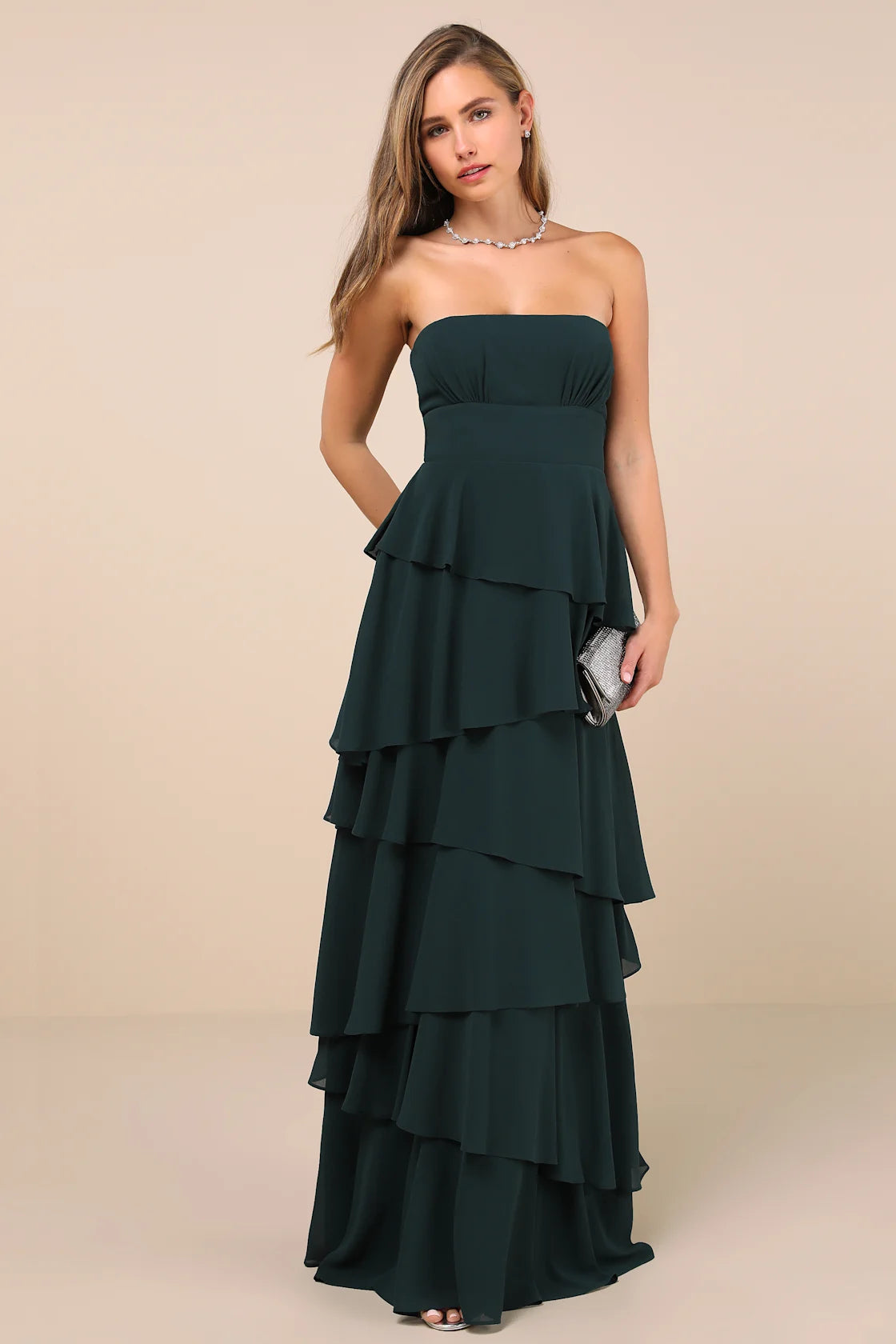 Gorgeous Essence Slate Blue Strapless Tiered Maxi Dress