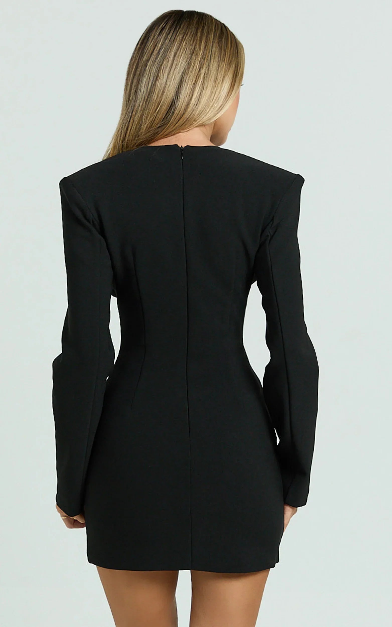 Zyla Mini Dress - Wide Shoulder Sweetheart Neck Fitted Dress in Black