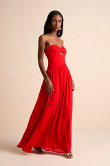 Rozala Bright Blue Pleated Strapless Maxi Dress