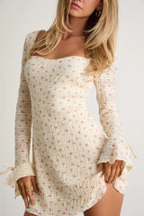 Ornella Black Floral Textured Long Sleeve Mini Dress