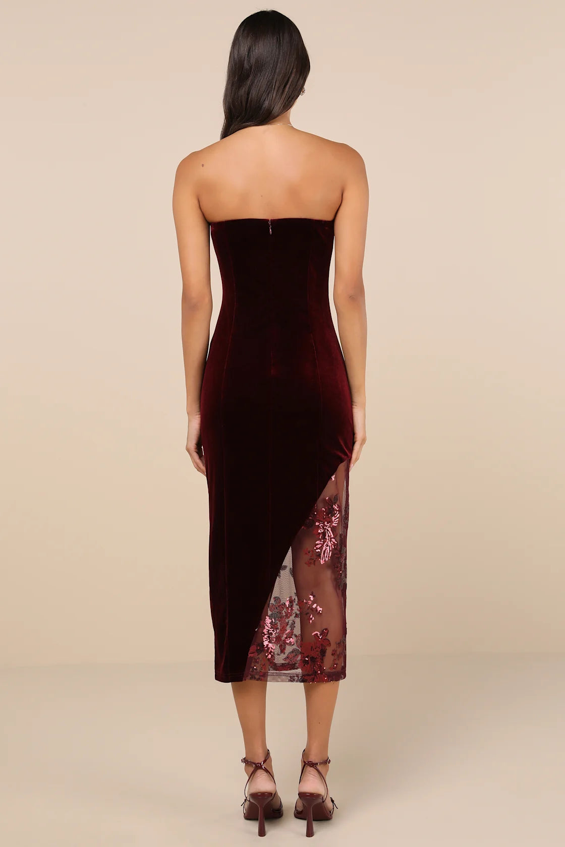 Feeling So Luxe Emerald Velvet Mesh Sequin Strapless Midi Dress
