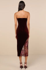 Feeling So Luxe Emerald Velvet Mesh Sequin Strapless Midi Dress