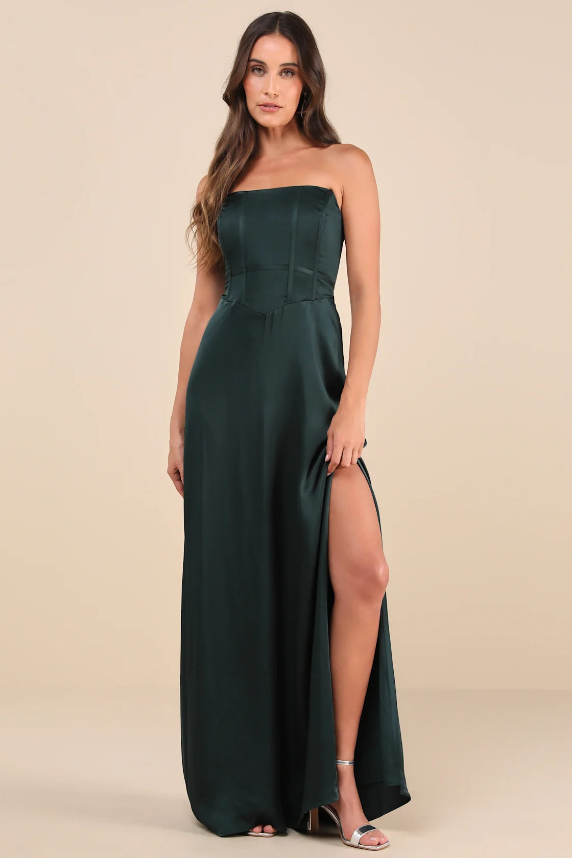 Extraordinary Presence Rust Brown Satin Strapless Maxi Dress