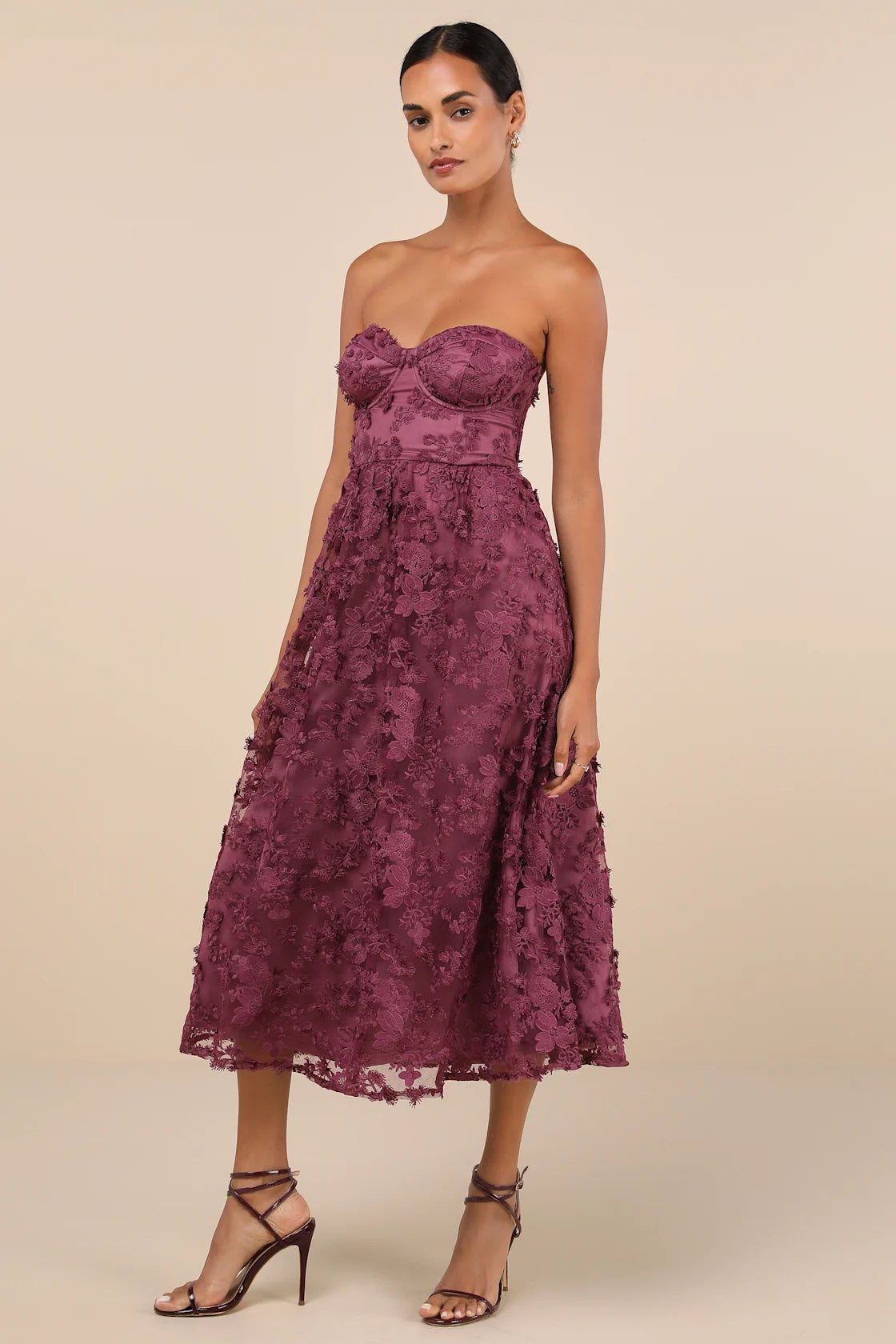 Quite Perfect White Floral Embroidered Strapless Midi Dress