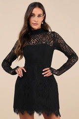 Gorgeous Attraction White Lace Structured Long Sleeve Mini Dress