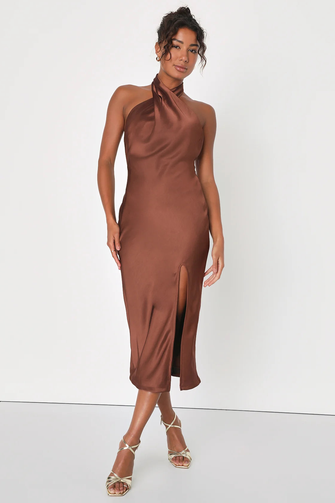 Beyond Classy Blue Multi Abstract Print Satin Halter Midi Dress