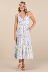Brightly Blossoming Pink Multi Floral Tiered Midi Dress