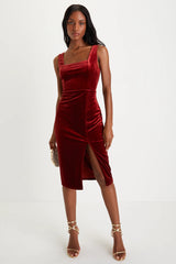 Baby, You're The One Rust Red Velvet Sleeveless Midi Dress