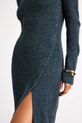 Rileynn Heathered Dark Teal Ribbed Sweater Midi Dress