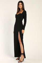 Glamorous Sweetheart Black Long Sleeve Maxi Dress