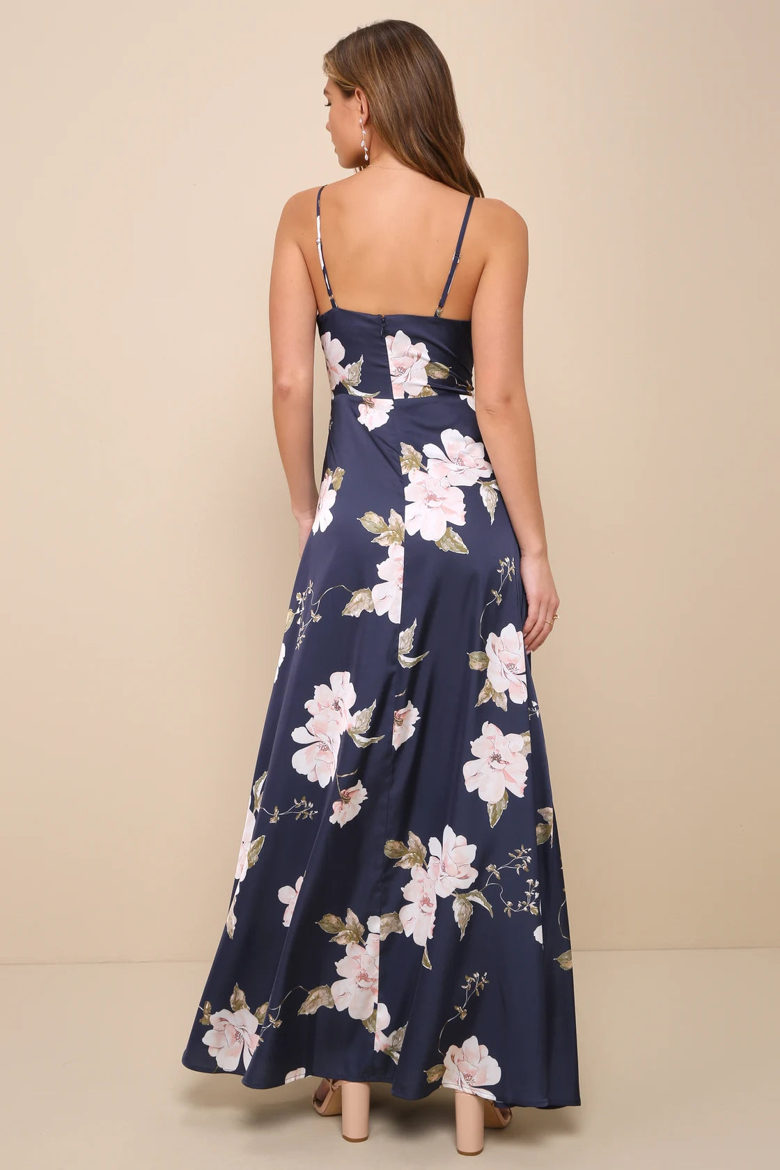 Radiant Occasion Light Green Floral Satin A-Line Maxi Dress
