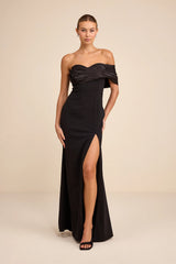 Thessaly Black Asymmetrical Mermaid Maxi Dress