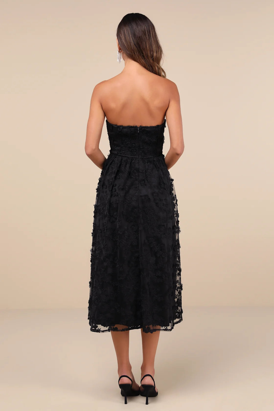 Quite Perfect White Floral Embroidered Strapless Midi Dress
