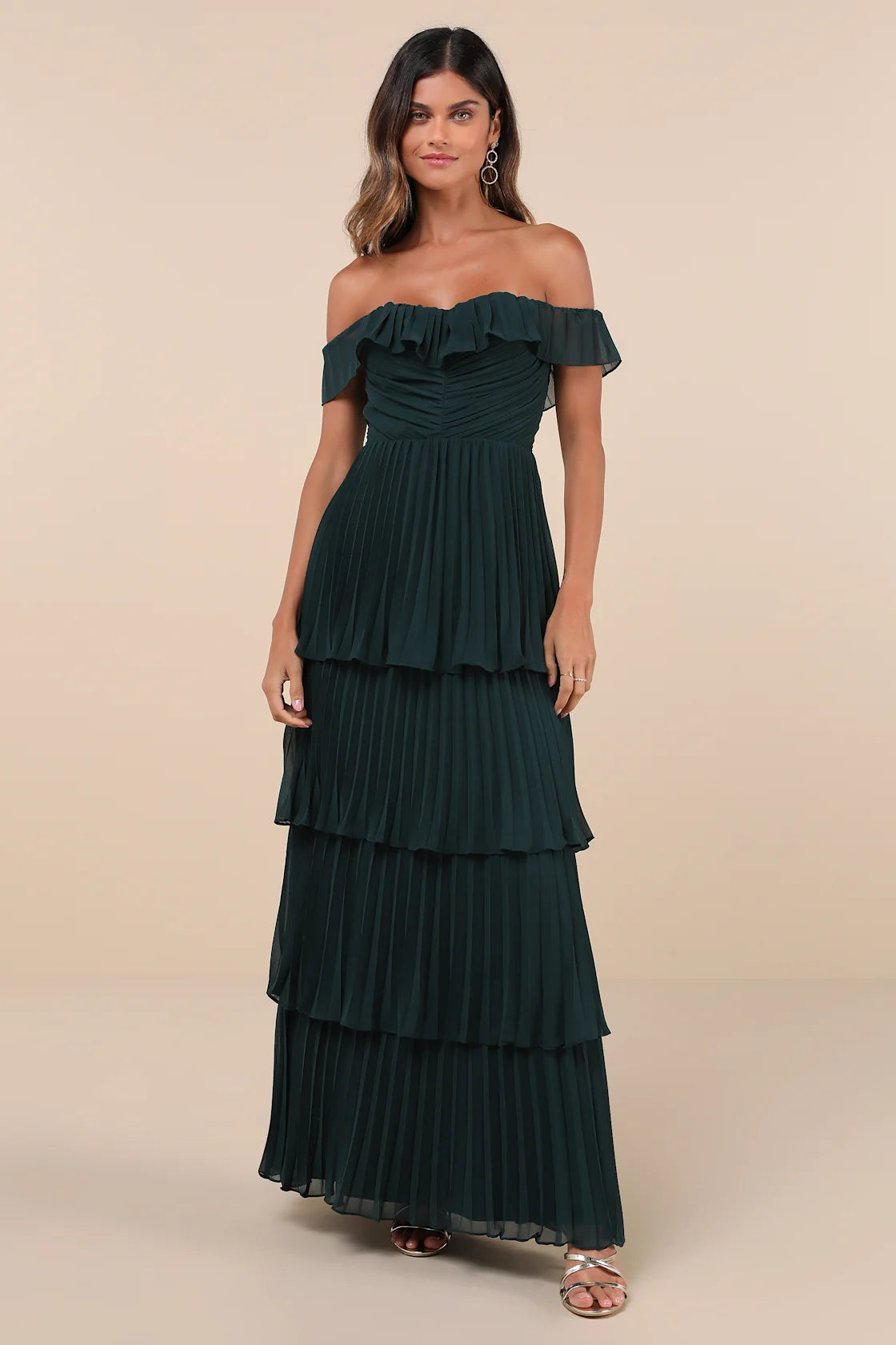 Always Remarkable Black Pleated Off-the-Shoulder Maxi Dress
