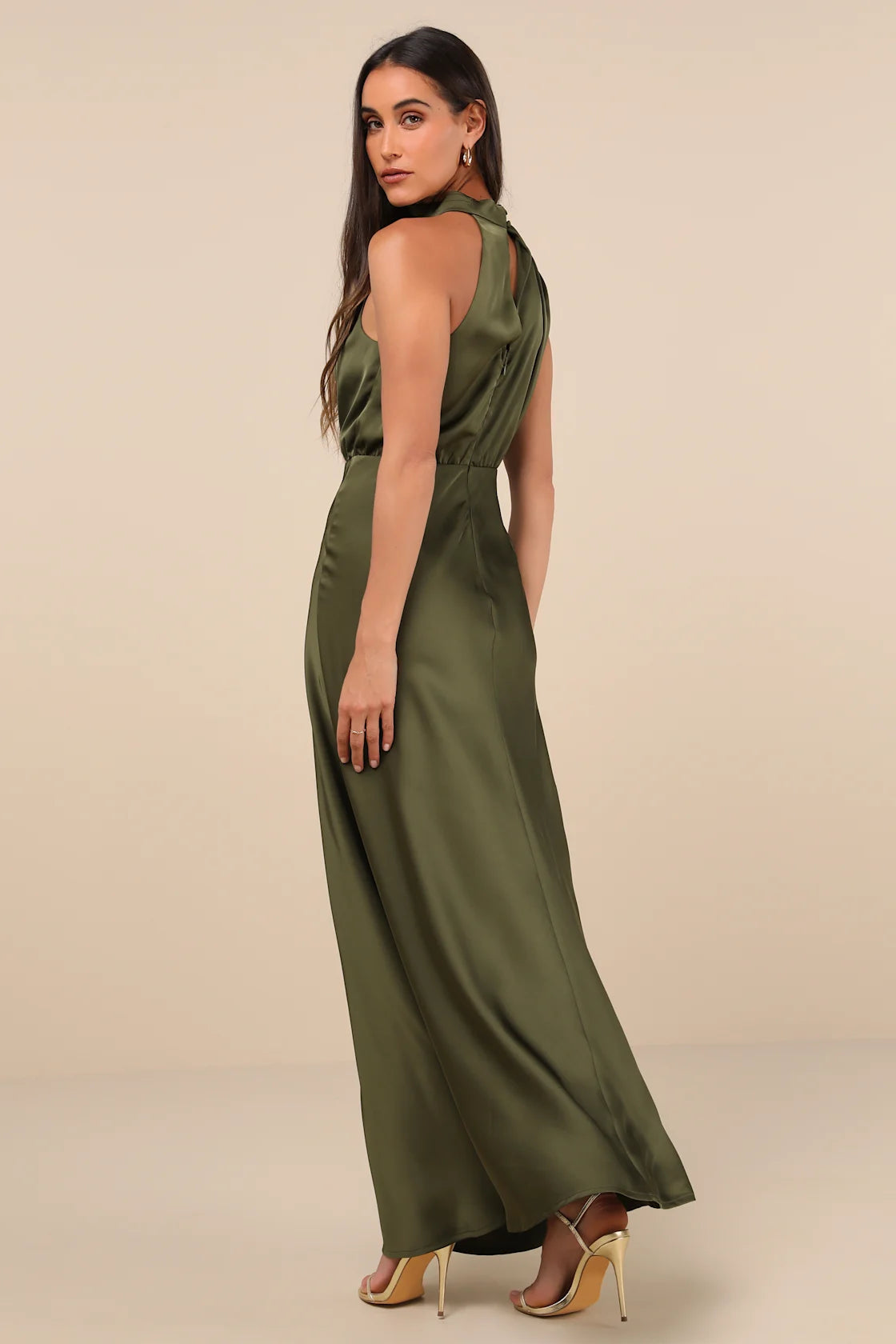 Distinctive Charm Slate Blue Satin Asymmetrical Maxi Dress