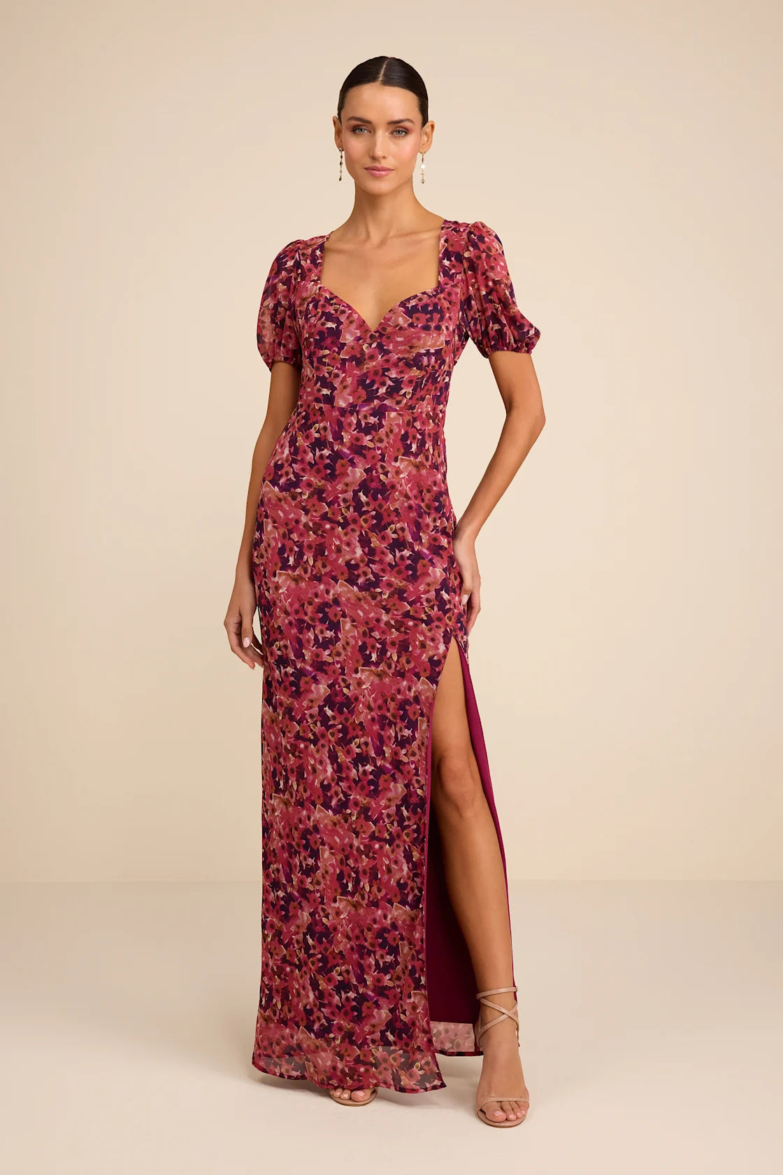 Gianni Rusty Rose Multi Floral Backless Maxi Dress