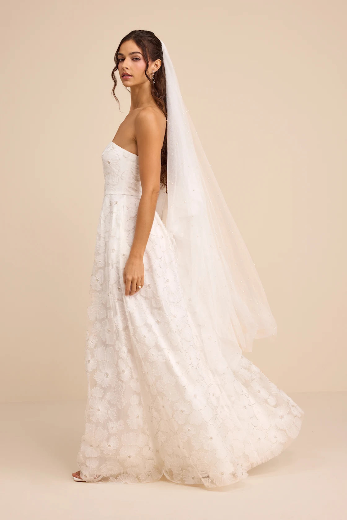 Elysande White Embroidered Beaded Strapless Maxi Dress
