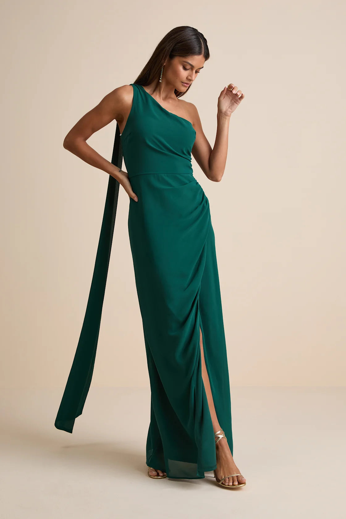 Adeline Lavender One-Shoulder Scarf Maxi Dress
