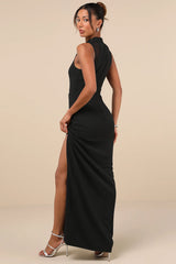 Irresistibly Modern Rust Brown Mesh Mock Neck Maxi Dress