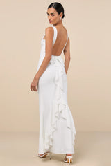 Exquisite Refinement Red Backless Bow Ruffled Maxi Dress