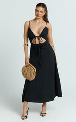 Daphne Maxi Dress - Gathered Cut Out A Line Dress in Black