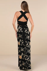 Pemberley Black Jacquard Lace-Up Maxi Dress