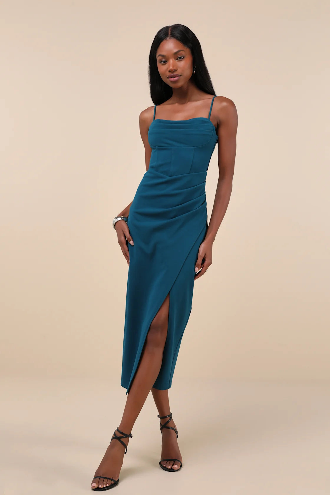 Always Turning Heads Magenta Bustier Tulip Midi Dress