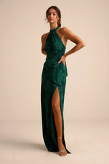 Mikani Black Burnout Halter Maxi Dress