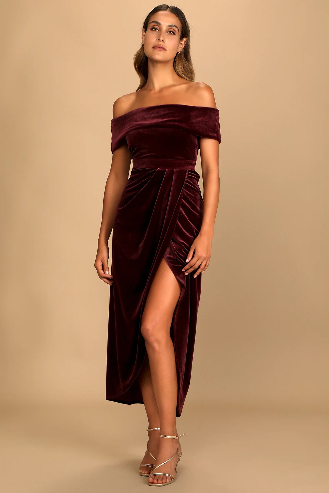 I'm Enchanted Red Velvet Off-the-Shoulder Maxi Dress