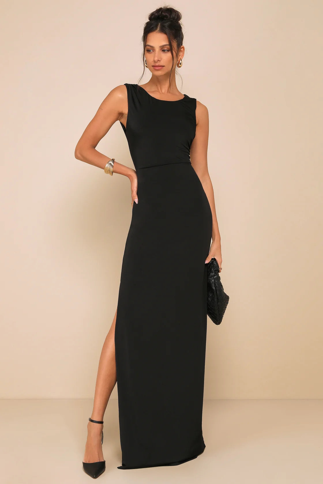 Significant Allure Red Slinky Knit Ruched Maxi Dress