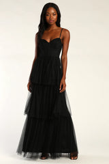Tulle-y Amazing Black Tulle Sleeveless Bustier Maxi Dress