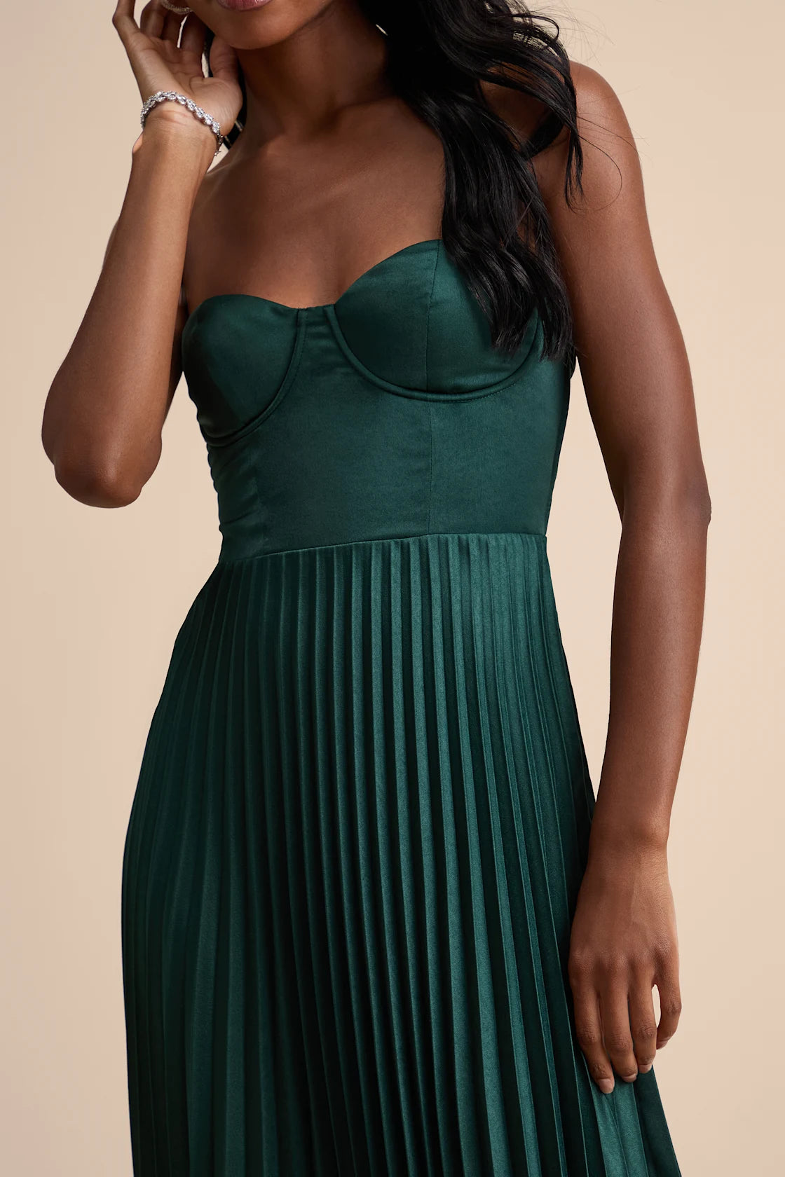 Irelyn Light Brown Satin Bustier Midi Dress
