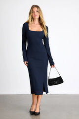 Austine Rust Textured Knit Long Sleeve Midi Dress