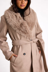 Cantrell Taupe Double-Breasted Faux Fur Coat