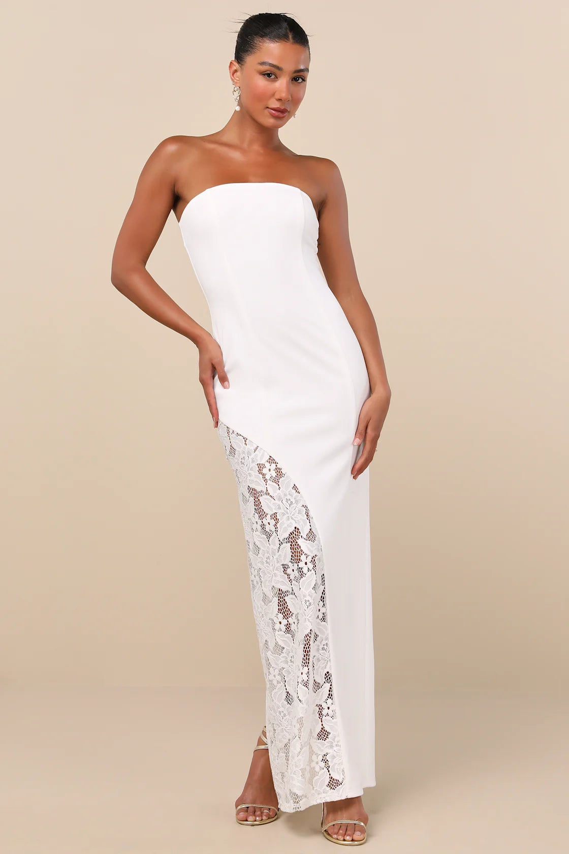 Irresistible Attitude Red Strapless Lace Column Maxi Dress
