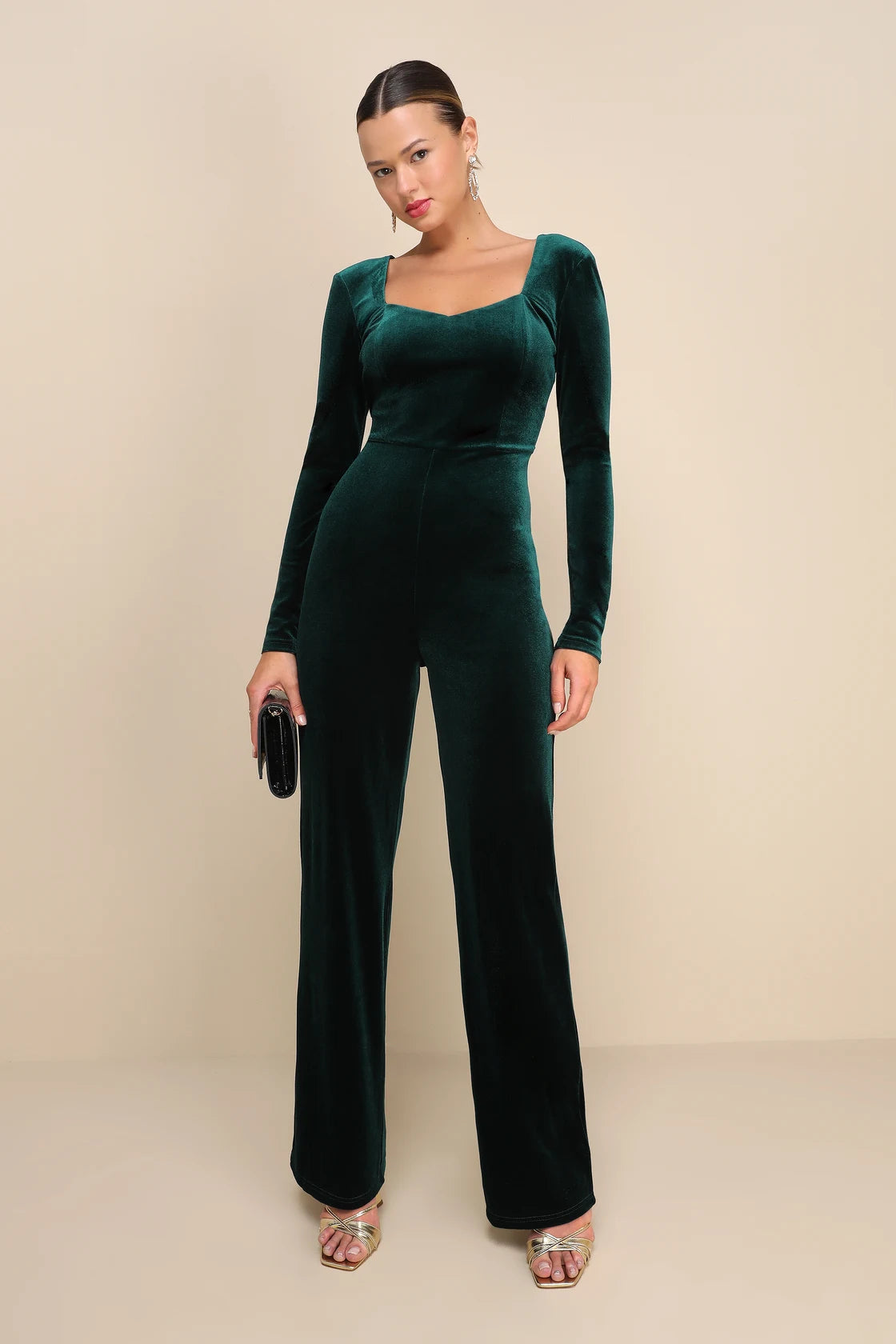 Instant Stunner Black Velvet Backless Jumpsuit