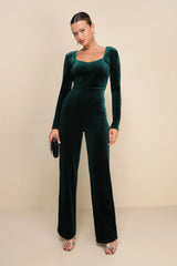 Instant Stunner Black Velvet Backless Jumpsuit