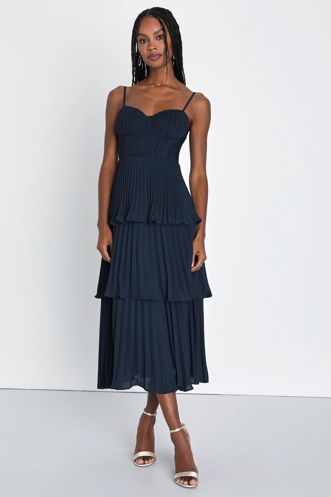 Cascading Crush Emerald Tiered Bustier Midi Dress