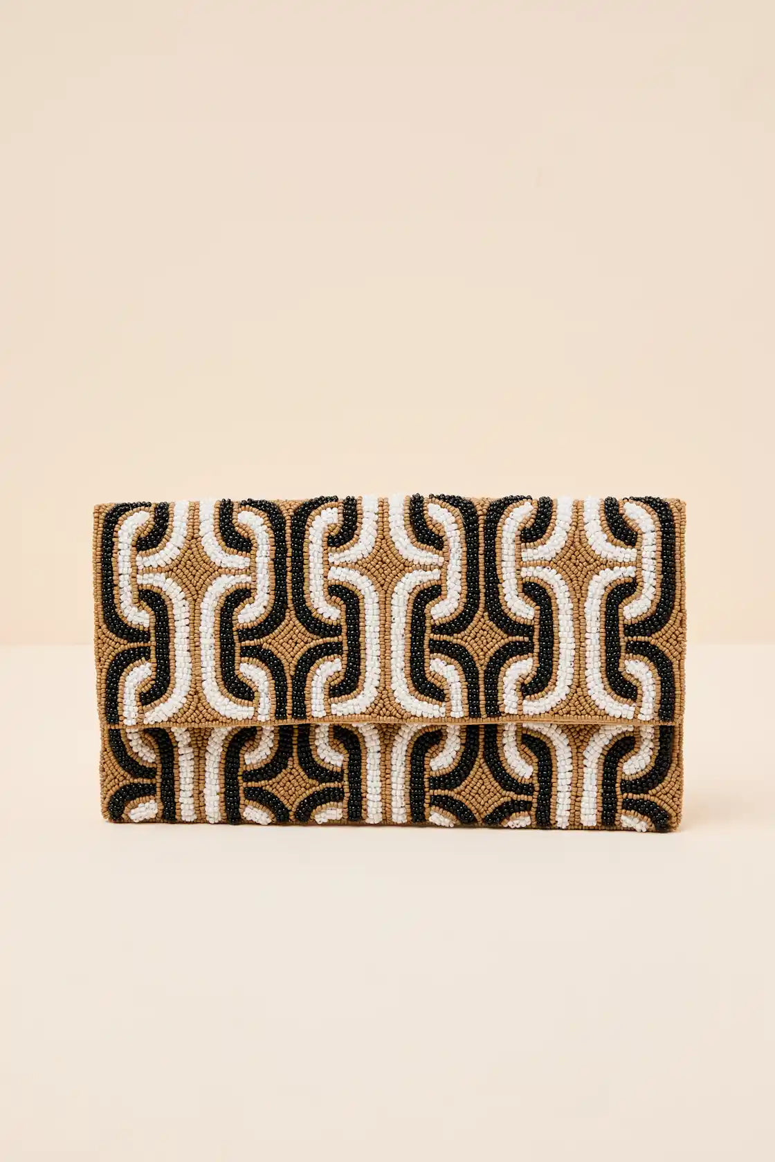 Sikuna Beige and Black Beaded Clutch