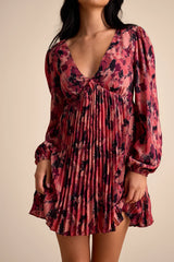 Lowri Pink Multi Abstract Long Sleeve Babydoll Mini Dress