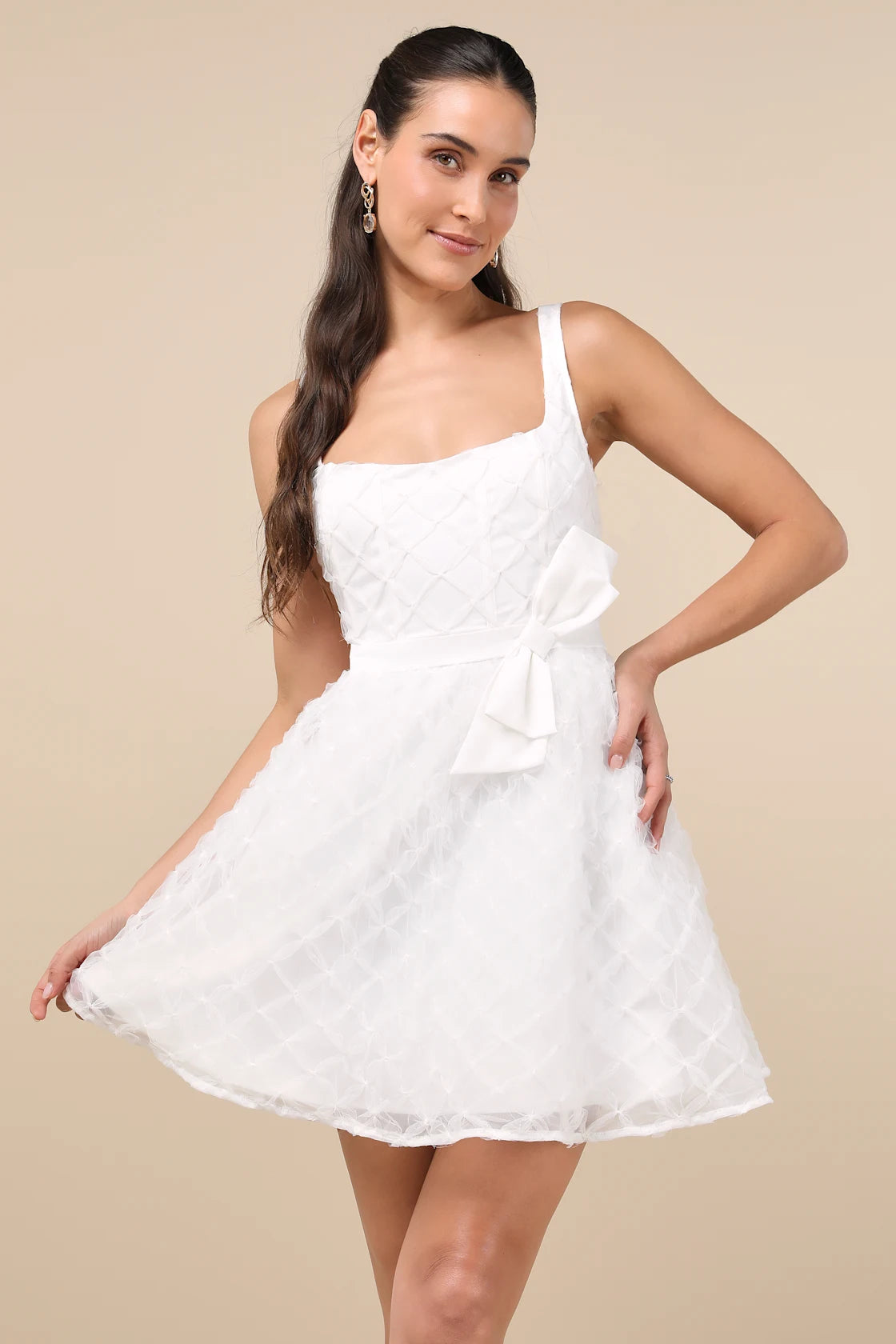 Eowyn White Tulle Bow Skater Mini Dress